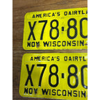 Vintage 1983 Wisconsin Yellow Black Embossed Metal License Plates Dairyland Pair