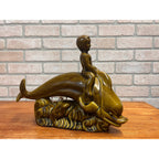Vintage Glazed Ceramic Electric Television Lamp Lane & Co. Pottery Boy Riding Dolphin Van Nuys, California Circa 1960
