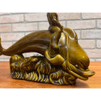 Vintage Glazed Ceramic Electric Television Lamp Lane & Co. Pottery Boy Riding Dolphin Van Nuys, California Circa 1960
