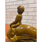 Vintage Glazed Ceramic Electric Television Lamp Lane & Co. Pottery Boy Riding Dolphin Van Nuys, California Circa 1960