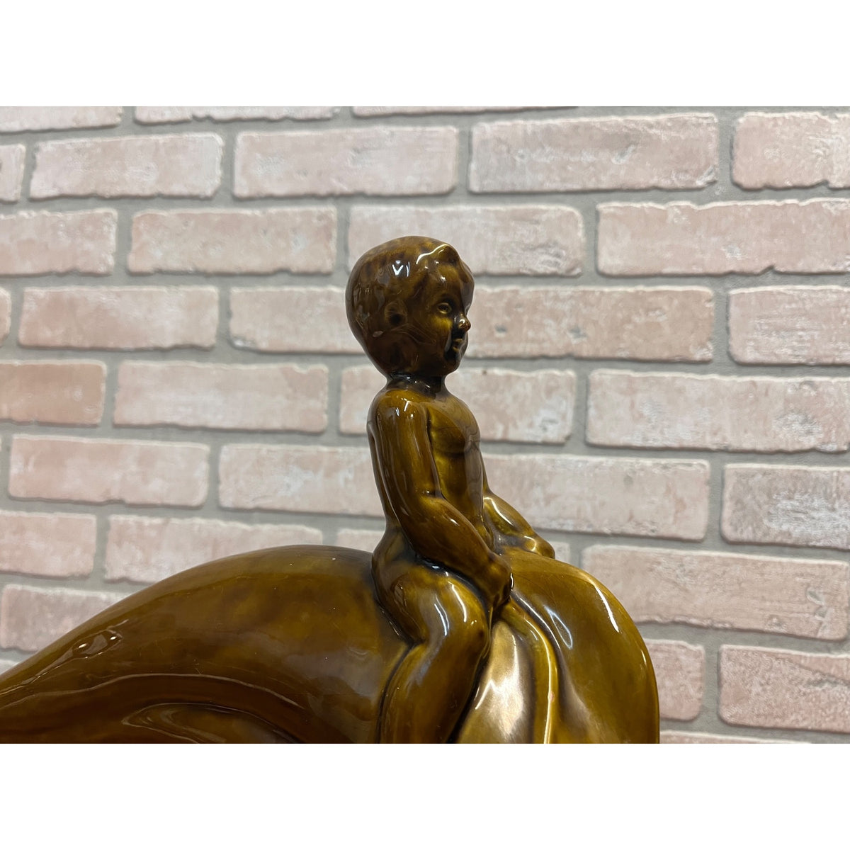 Vintage Glazed Ceramic Electric Television Lamp Lane & Co. Pottery Boy Riding Dolphin Van Nuys, California Circa 1960