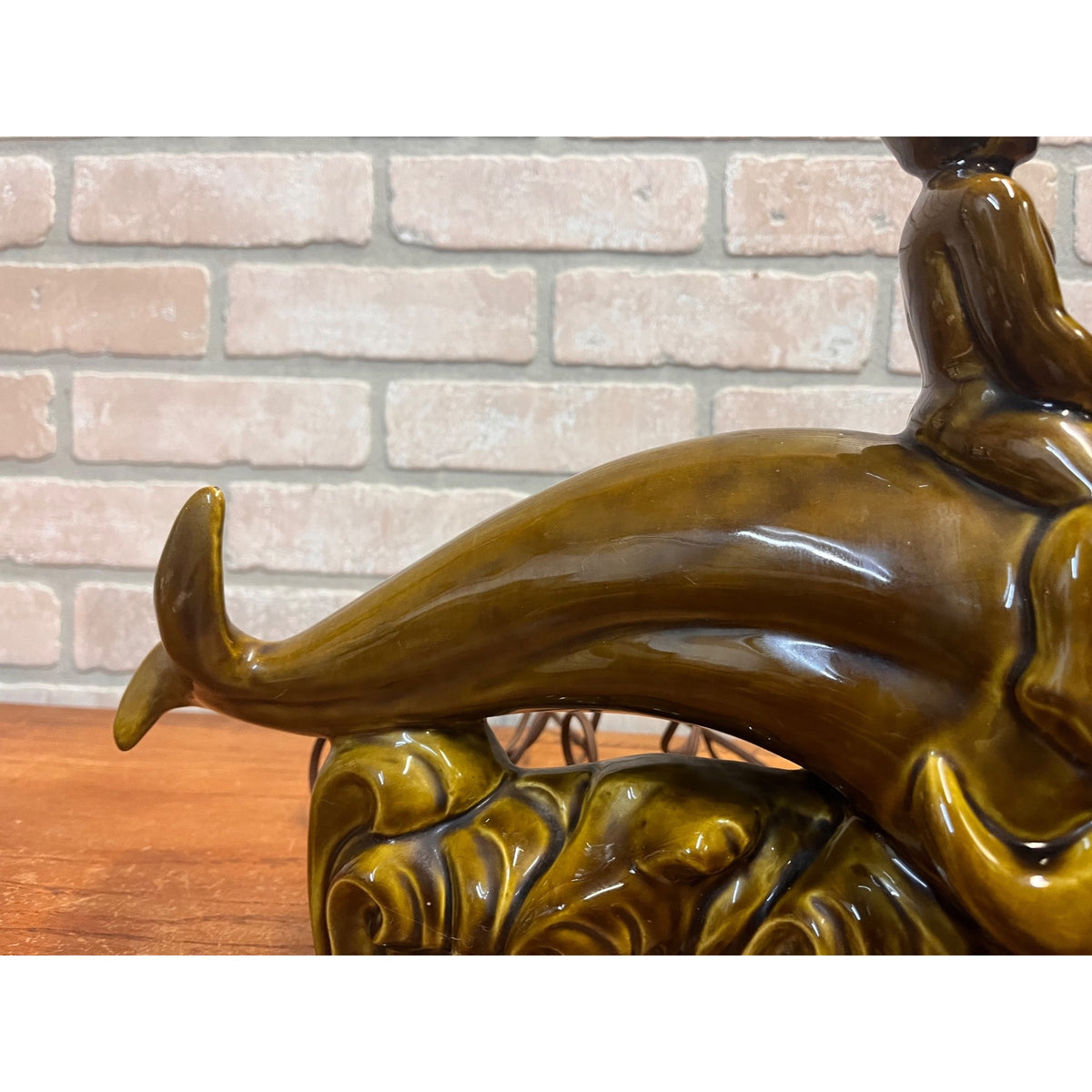 Vintage Glazed Ceramic Electric Television Lamp Lane & Co. Pottery Boy Riding Dolphin Van Nuys, California Circa 1960