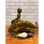 Vintage Glazed Ceramic Electric Television Lamp Lane & Co. Pottery Boy Riding Dolphin Van Nuys, California Circa 1960