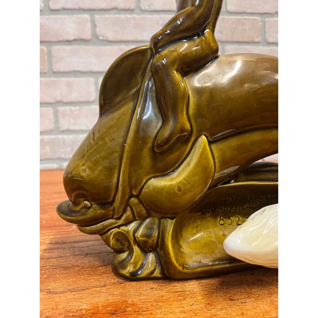 Vintage Glazed Ceramic Electric Television Lamp Lane & Co. Pottery Boy Riding Dolphin Van Nuys, California Circa 1960