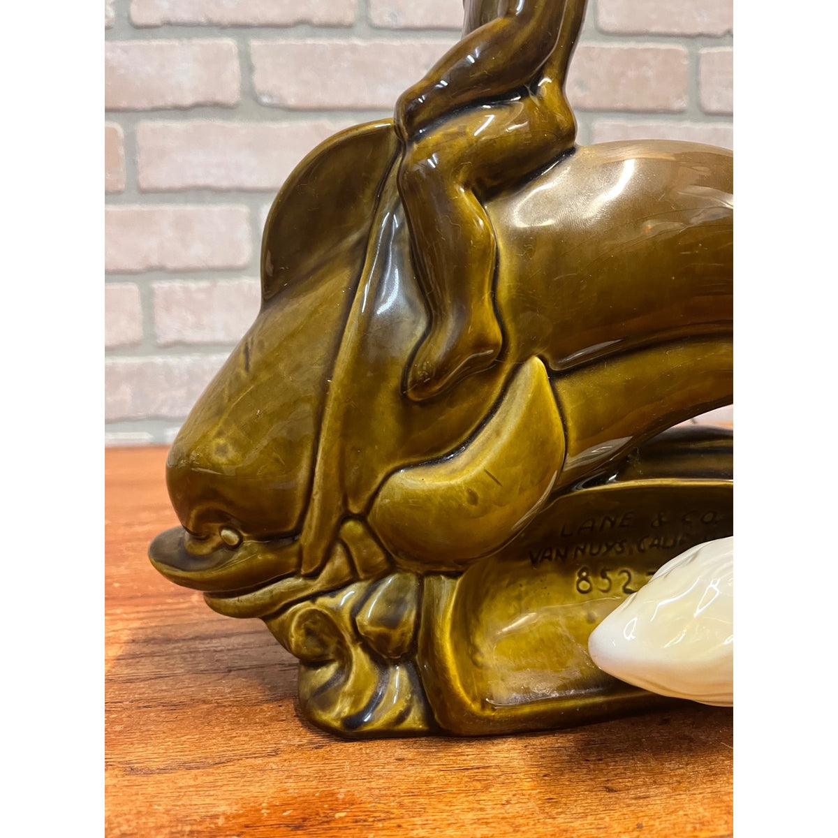 Vintage Glazed Ceramic Electric Television Lamp Lane & Co. Pottery Boy Riding Dolphin Van Nuys, California Circa 1960