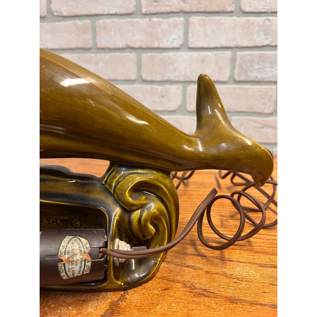 Vintage Glazed Ceramic Electric Television Lamp Lane & Co. Pottery Boy Riding Dolphin Van Nuys, California Circa 1960