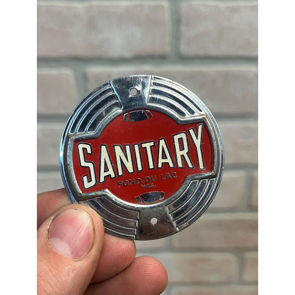 Vintage 1920s Sanitary Refrigerator Co. Ice Box Emblem Tag Fond du Lac Wis WI