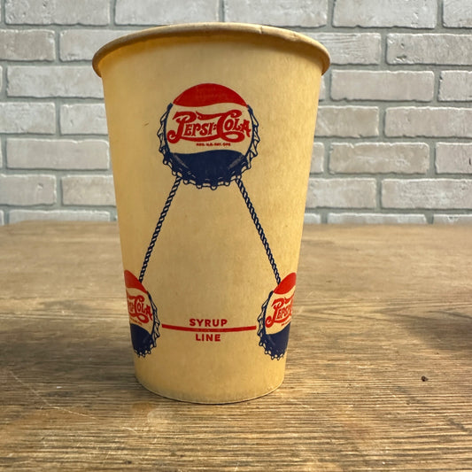 1940s 10oz Pepsi Cola DOUBLE Dot Bouncing Drum Soda Promo Wax Paper Cup Syrup