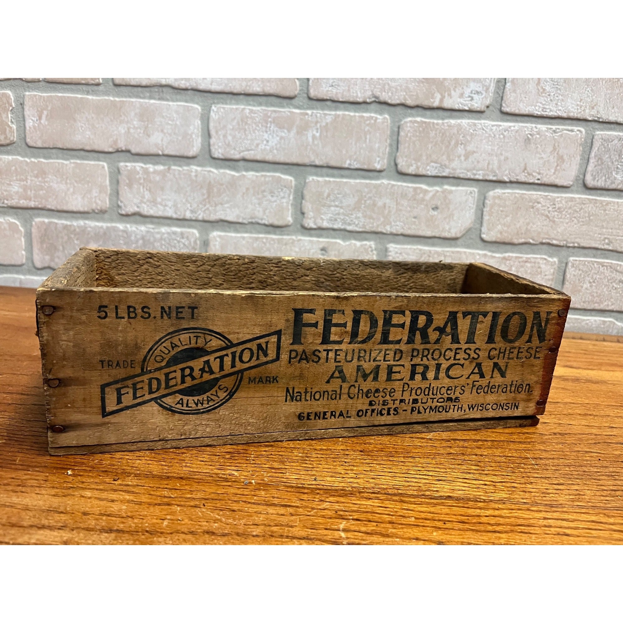 Vintage Cheese Box Federation Brick Plymouth Wis Loaf 5 Lbs Kitchen Decor