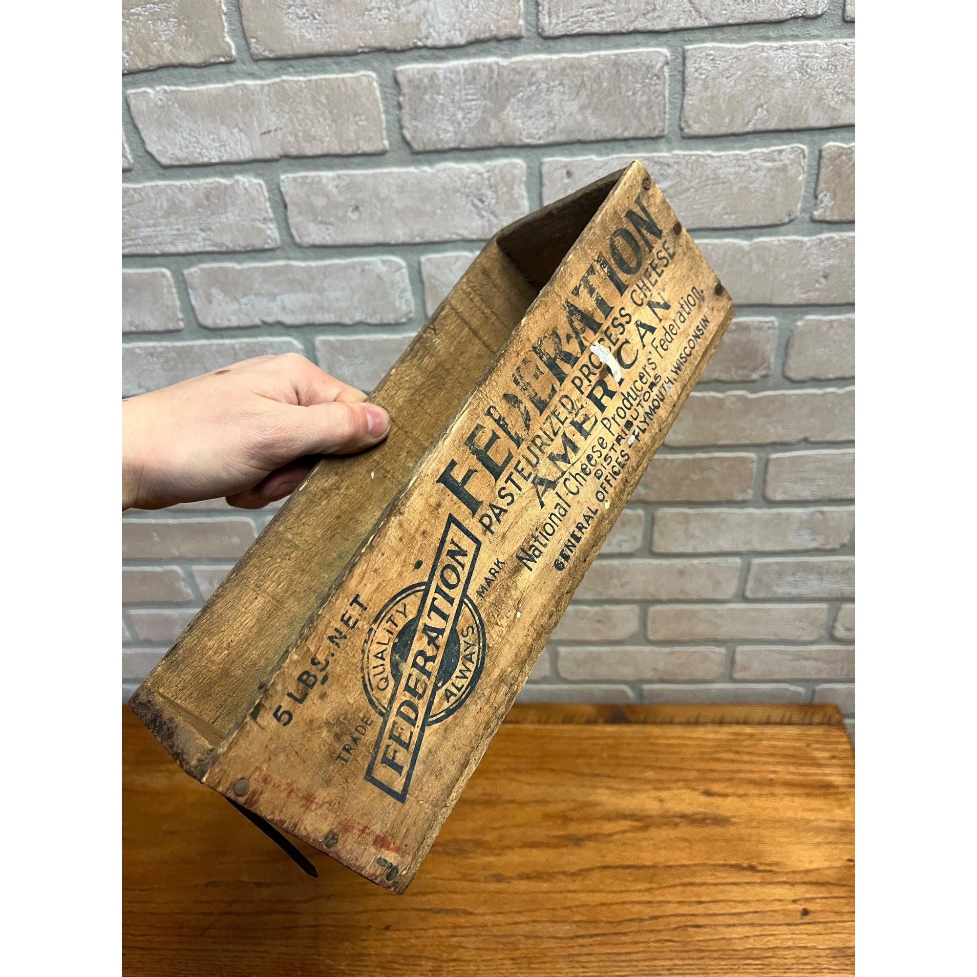 Vintage Cheese Box Federation Brick Plymouth Wis Loaf 5 Lbs Kitchen Decor
