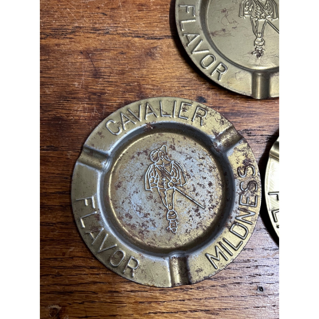 vintage 1960s Cavalier Cigarettes Tin Advertising 3.5" Metal Ashtray Set (3)
