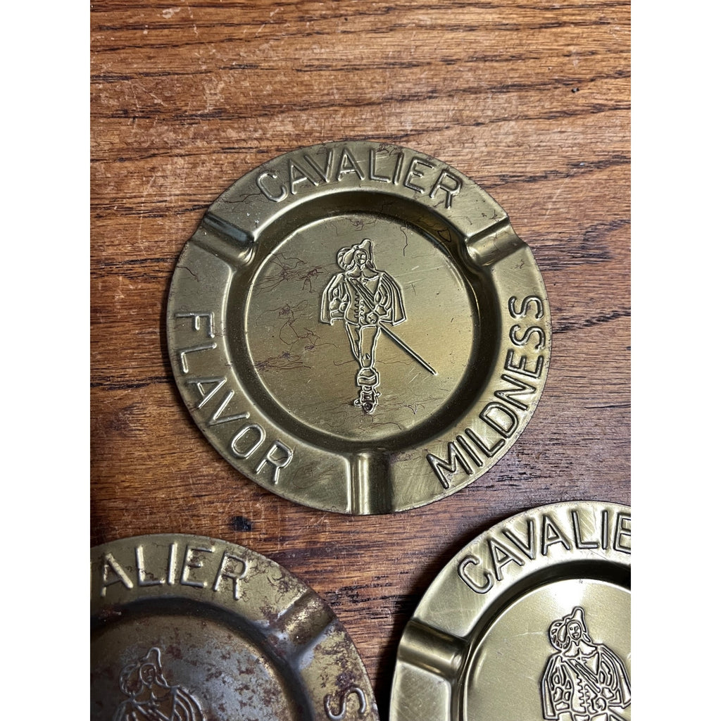 vintage 1960s Cavalier Cigarettes Tin Advertising 3.5" Metal Ashtray Set (3)