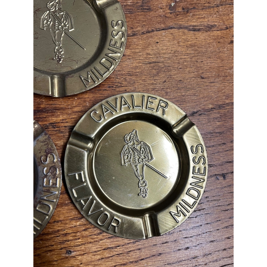 vintage 1960s Cavalier Cigarettes Tin Advertising 3.5" Metal Ashtray Set (3)