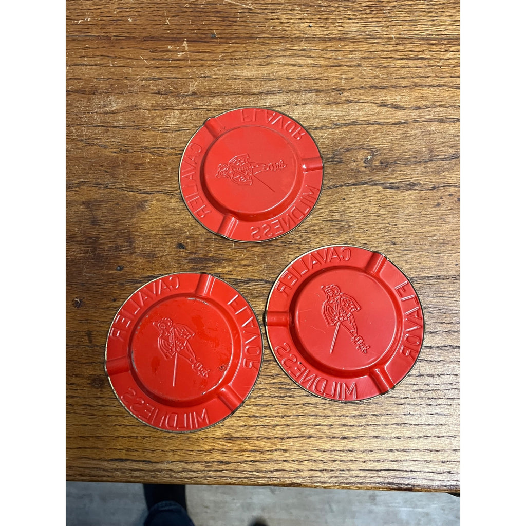 vintage 1960s Cavalier Cigarettes Tin Advertising 3.5" Metal Ashtray Set (3)