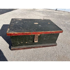 Antique Primitive Small Handmade Carpenters Tool Trunk Chest Green/Red Paint