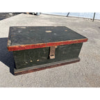 Antique Primitive Small Handmade Carpenters Tool Trunk Chest Green/Red Paint