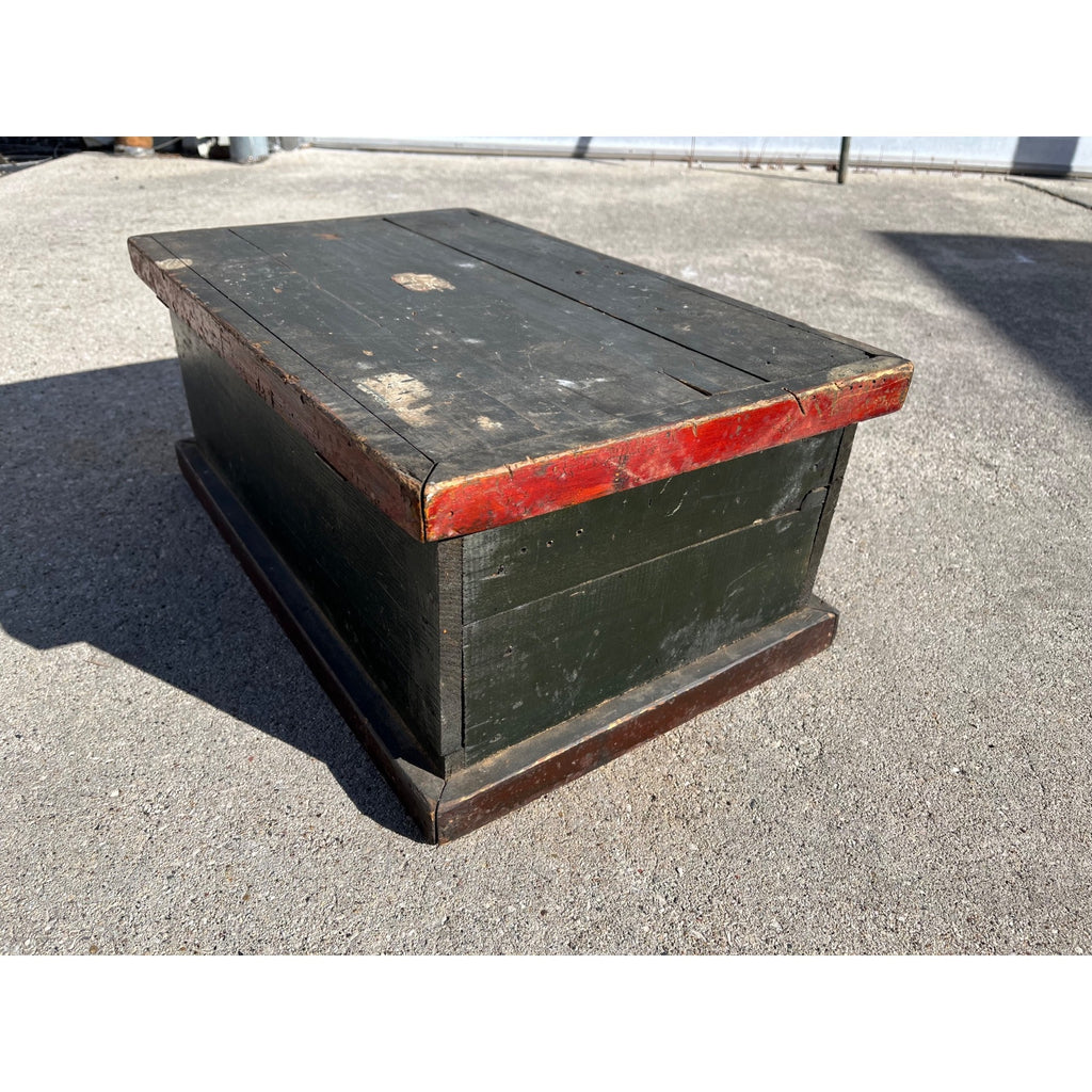 Antique Primitive Small Handmade Carpenters Tool Trunk Chest Green/Red Paint