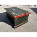 Antique Primitive Small Handmade Carpenters Tool Trunk Chest Green/Red Paint