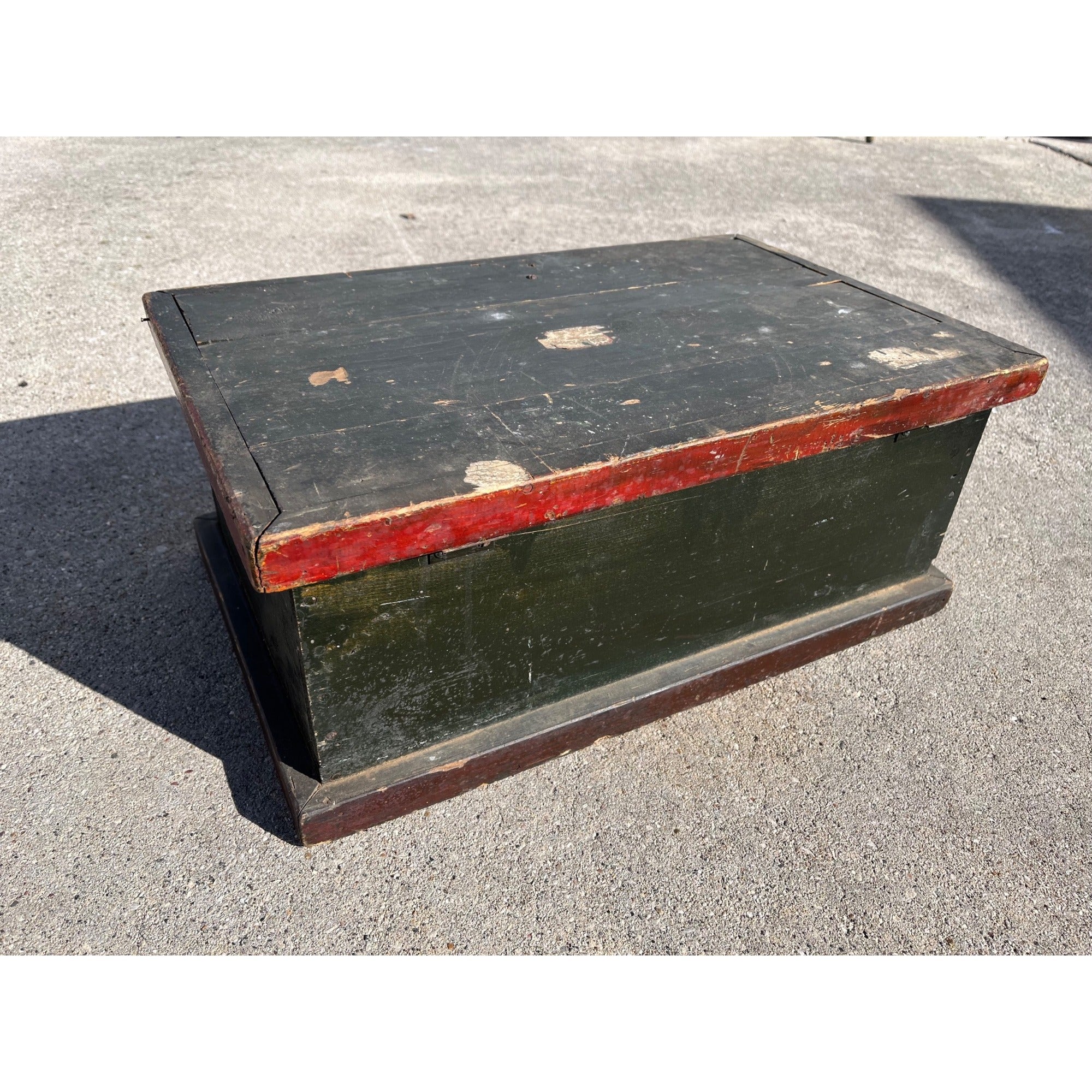 Antique Primitive Small Handmade Carpenters Tool Trunk Chest Green/Red Paint