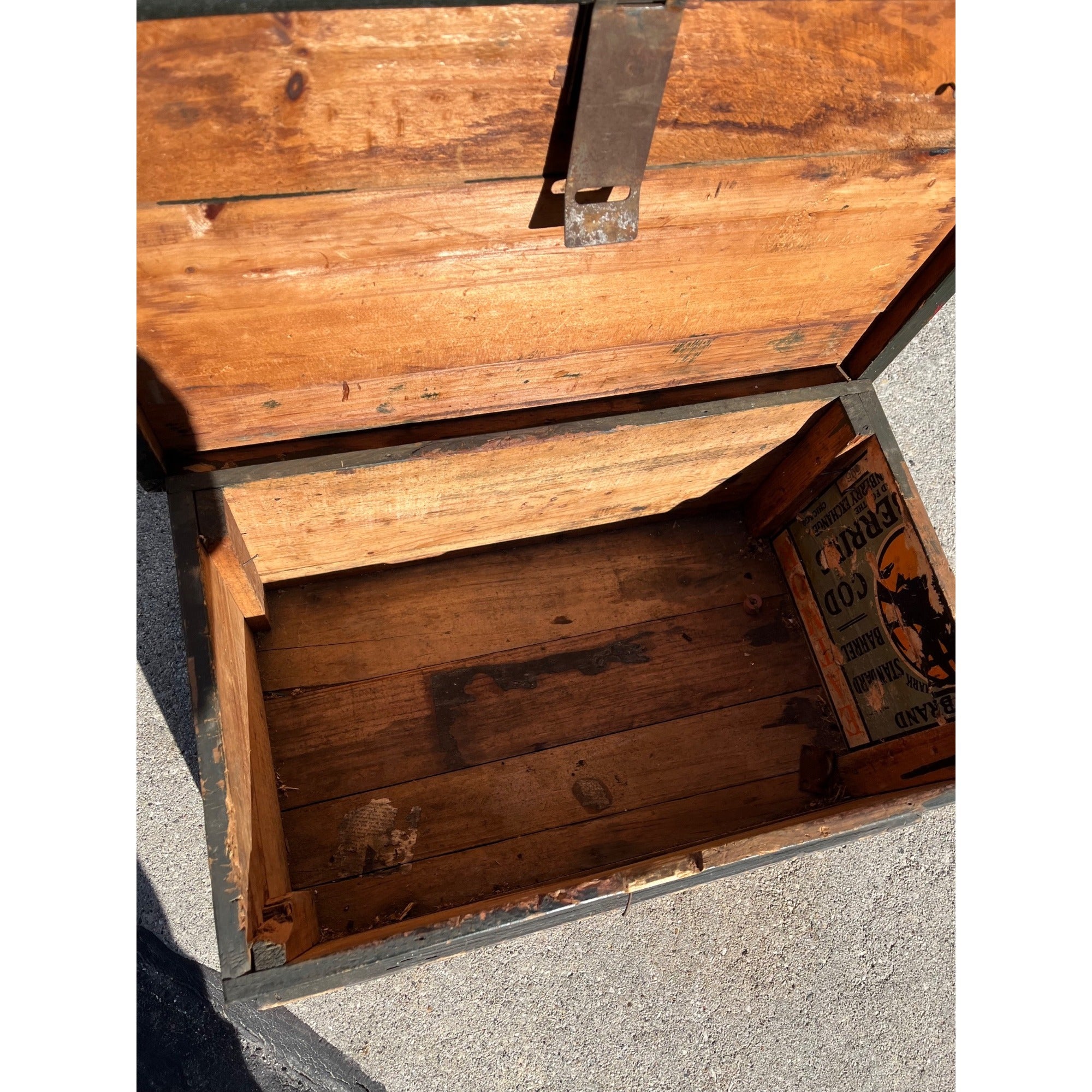 Antique Primitive Small Handmade Carpenters Tool Trunk Chest Green/Red Paint