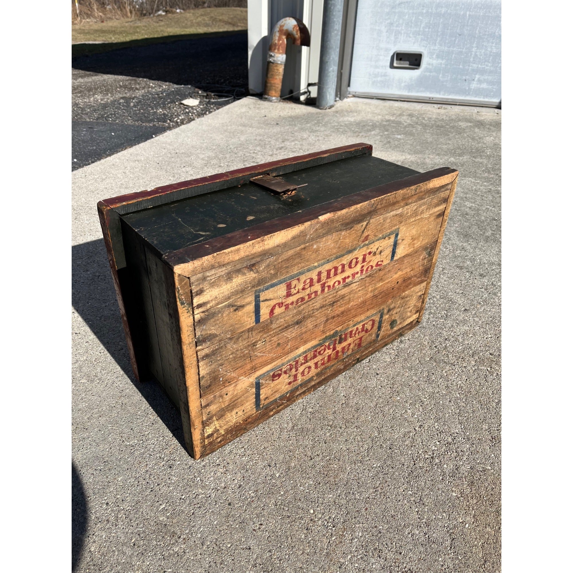 Antique Primitive Small Handmade Carpenters Tool Trunk Chest Green/Red Paint