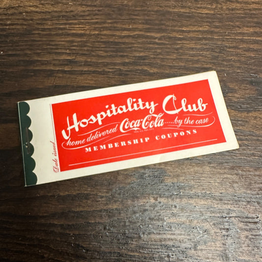 COCA-COLA HOSPITALITY CLUB MEMBERSHIP COUPON BOOK ROCKFORD COCA-COLA BOTTLING