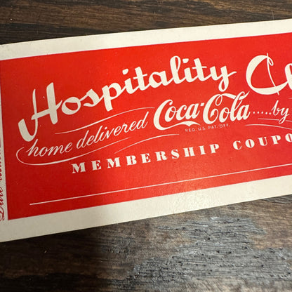 COCA-COLA HOSPITALITY CLUB MEMBERSHIP COUPON BOOK ROCKFORD COCA-COLA BOTTLING