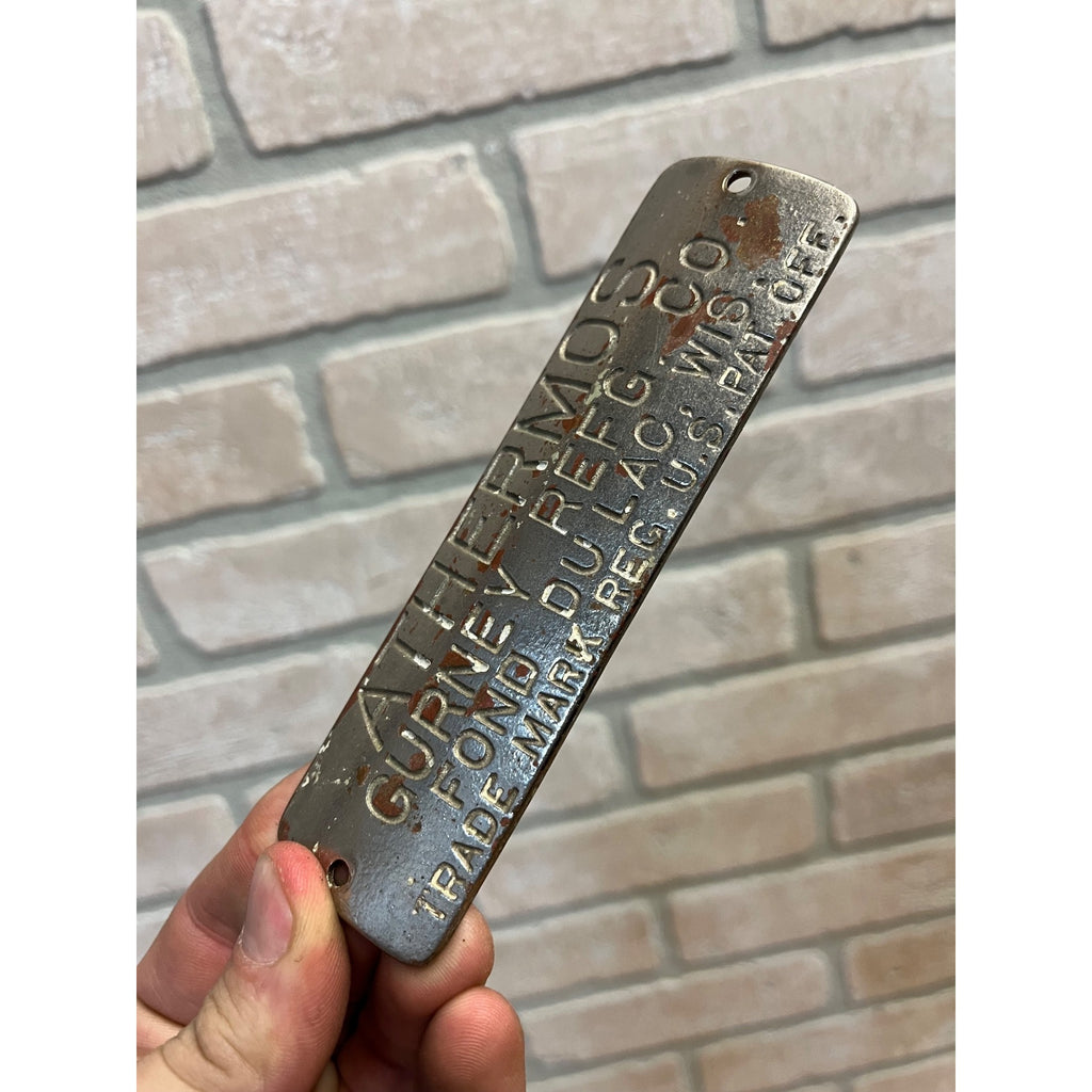 Vintage 1900s Athermos Gurney Refg. Co. Ice Box Emblem Tag Fond du Lac Wis