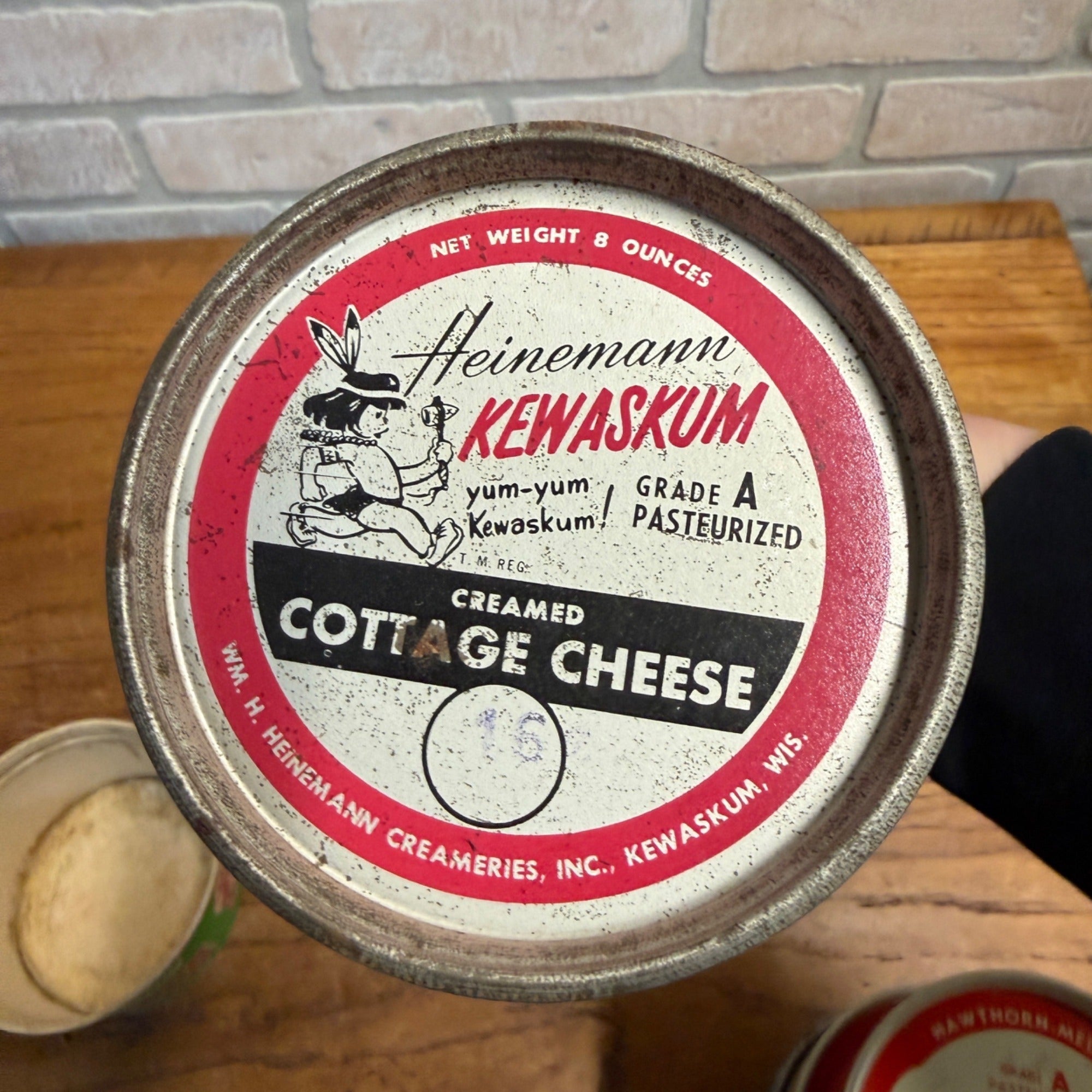Vintage Heinemann Kewaskum Cottage Cheese Wax Container Indian Wisconsin