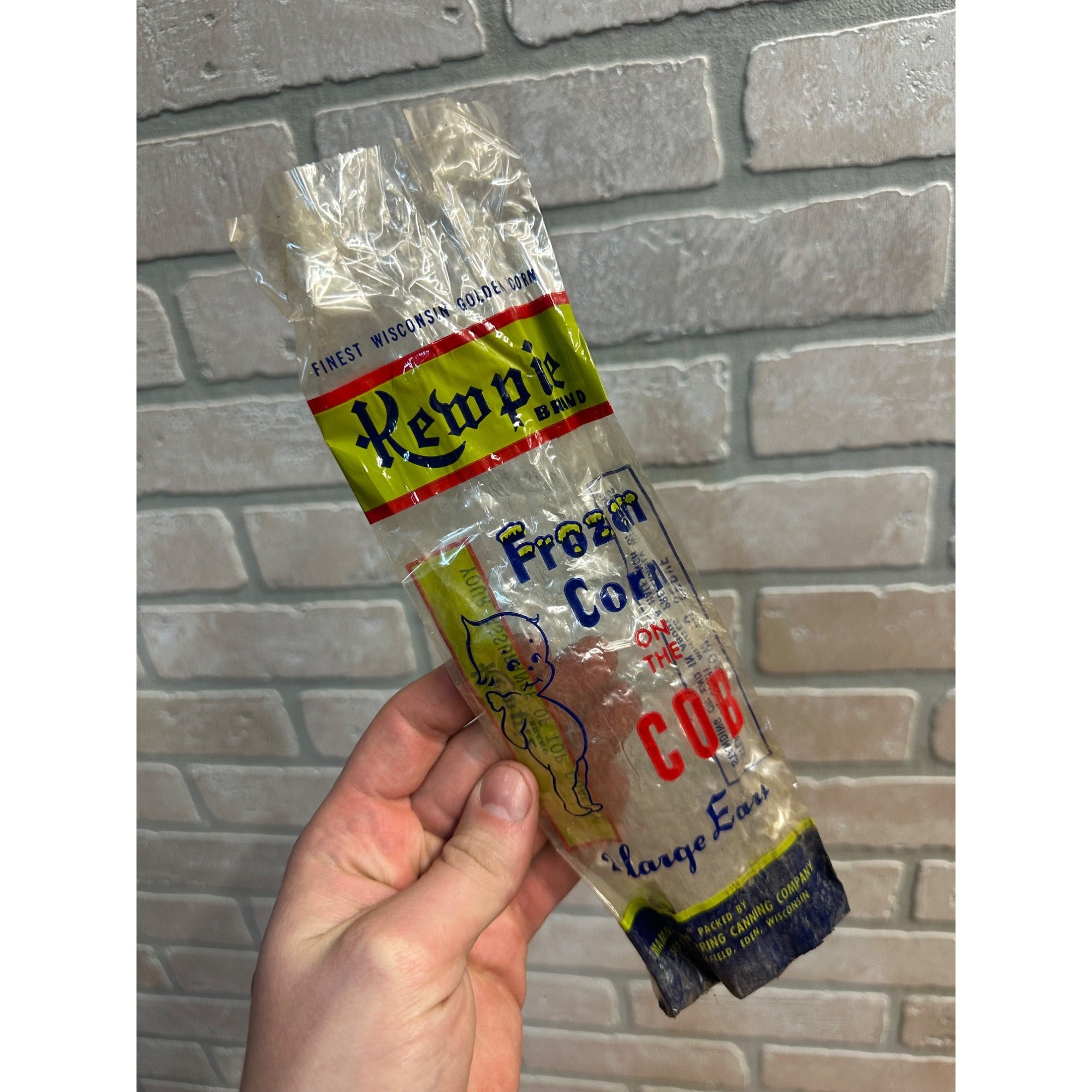 Vintage 1950s Kewpie Brand Frozen Corn on the Cob Advertising Plastic Bag Wrapper