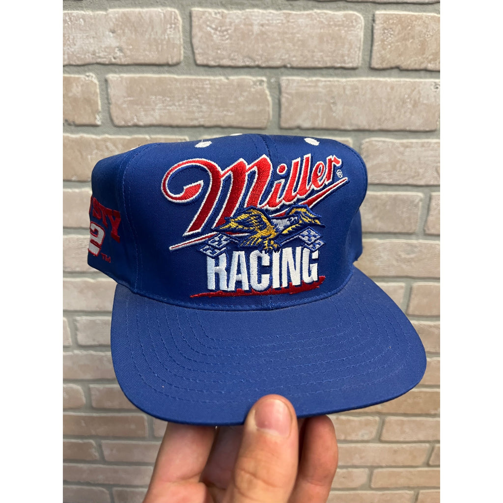 Vintage Miller Lite Racing Hat Cap NASCAR Rusty Wallace Snapback Blue Snapback 90s