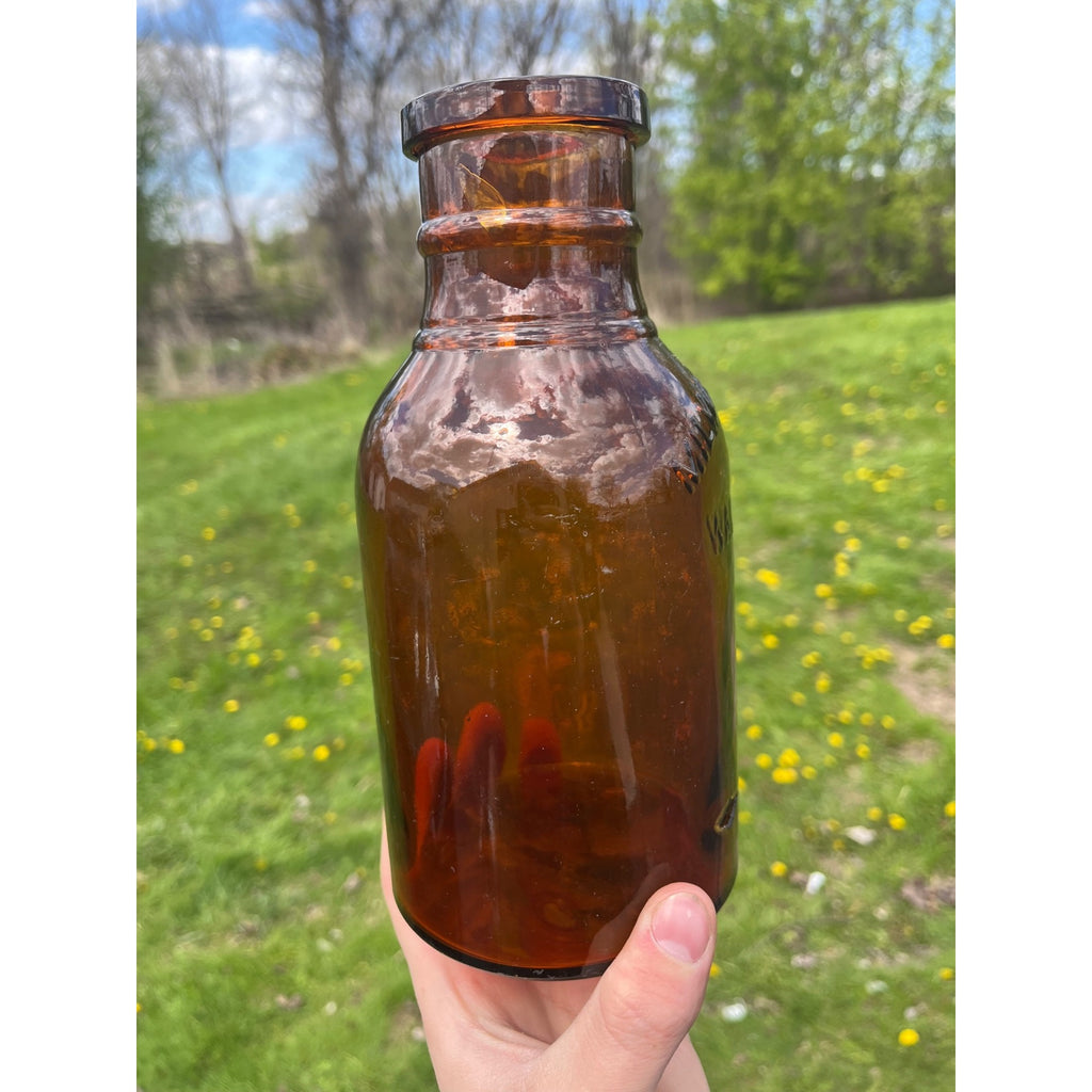 RARE Milwaukee Half Gallon Pickle Fruit Jar 8.5" Advertising Wauwatosa Wisconsin Bottle Amber