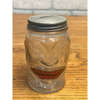 Vintage Lucky Joe Glass Jar Coin Bank Nash's Prepared Mustard w Lips & Smile
