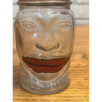 Vintage Lucky Joe Glass Jar Coin Bank Nash's Prepared Mustard w Lips & Smile