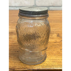 Vintage Lucky Joe Glass Jar Coin Bank Nash's Prepared Mustard w Lips & Smile