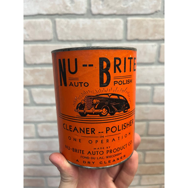 Antique Nu Brite Car Auto Cleaner Polish Tin Fond Du Lac Wi Wis Gas Oil