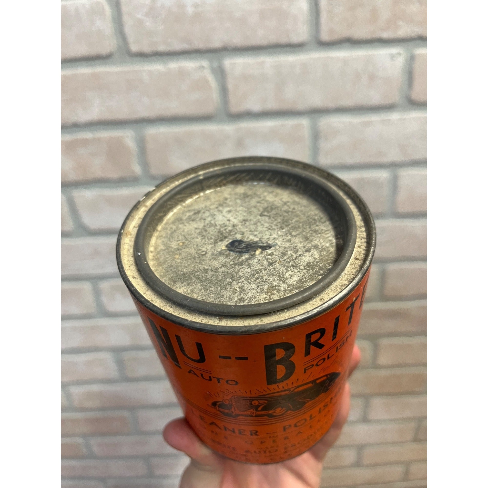 Antique Nu Brite Car Auto Cleaner Polish Tin Fond Du Lac Wi Wis Gas Oil