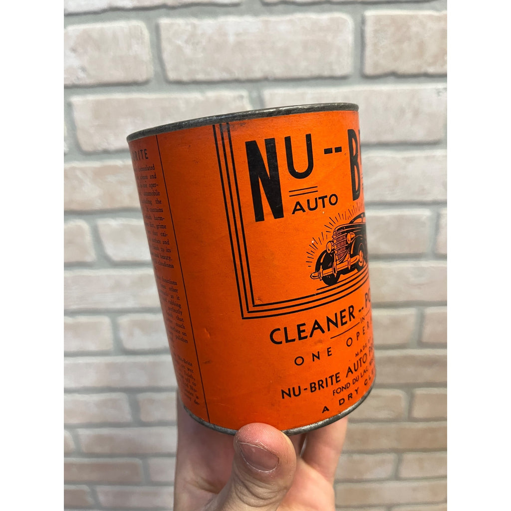 Antique Nu Brite Car Auto Cleaner Polish Tin Fond Du Lac Wi Wis Gas Oil