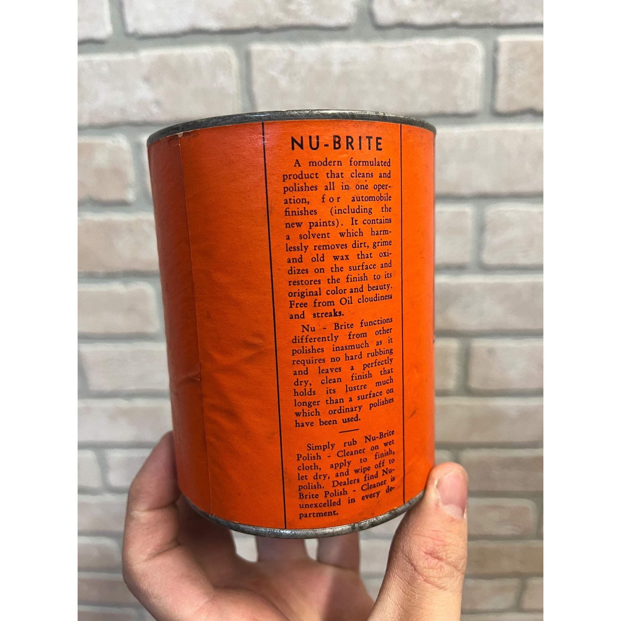 Antique Nu Brite Car Auto Cleaner Polish Tin Fond Du Lac Wi Wis Gas Oil