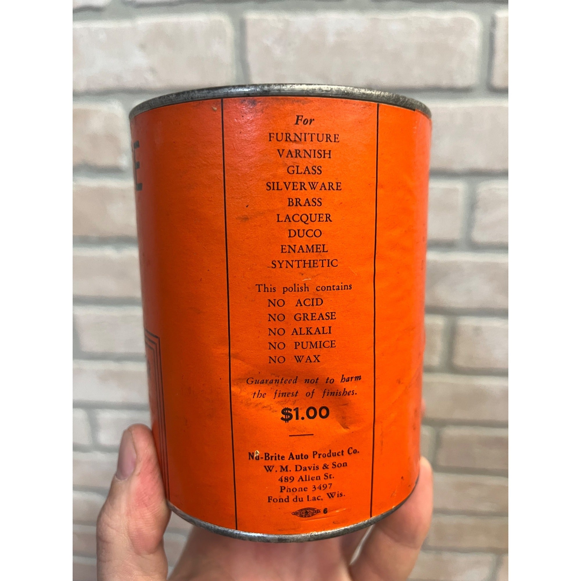 Antique Nu Brite Car Auto Cleaner Polish Tin Fond Du Lac Wi Wis Gas Oil