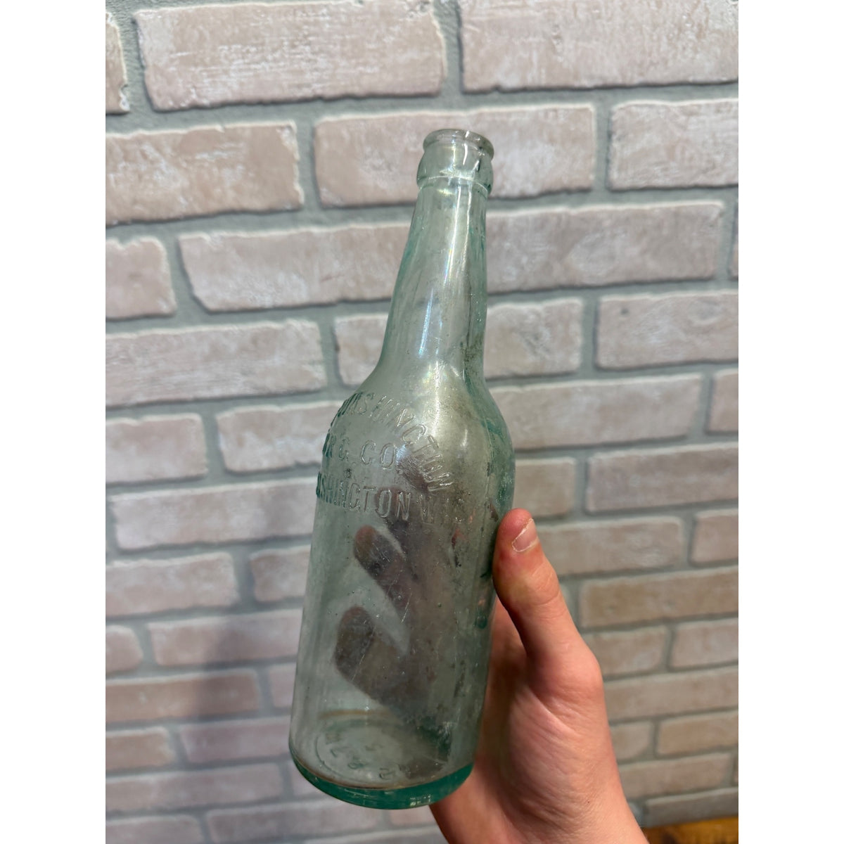 1910s Port Washington Wisconsin Amber Beer Bottle Embossed Brewing Co Clear