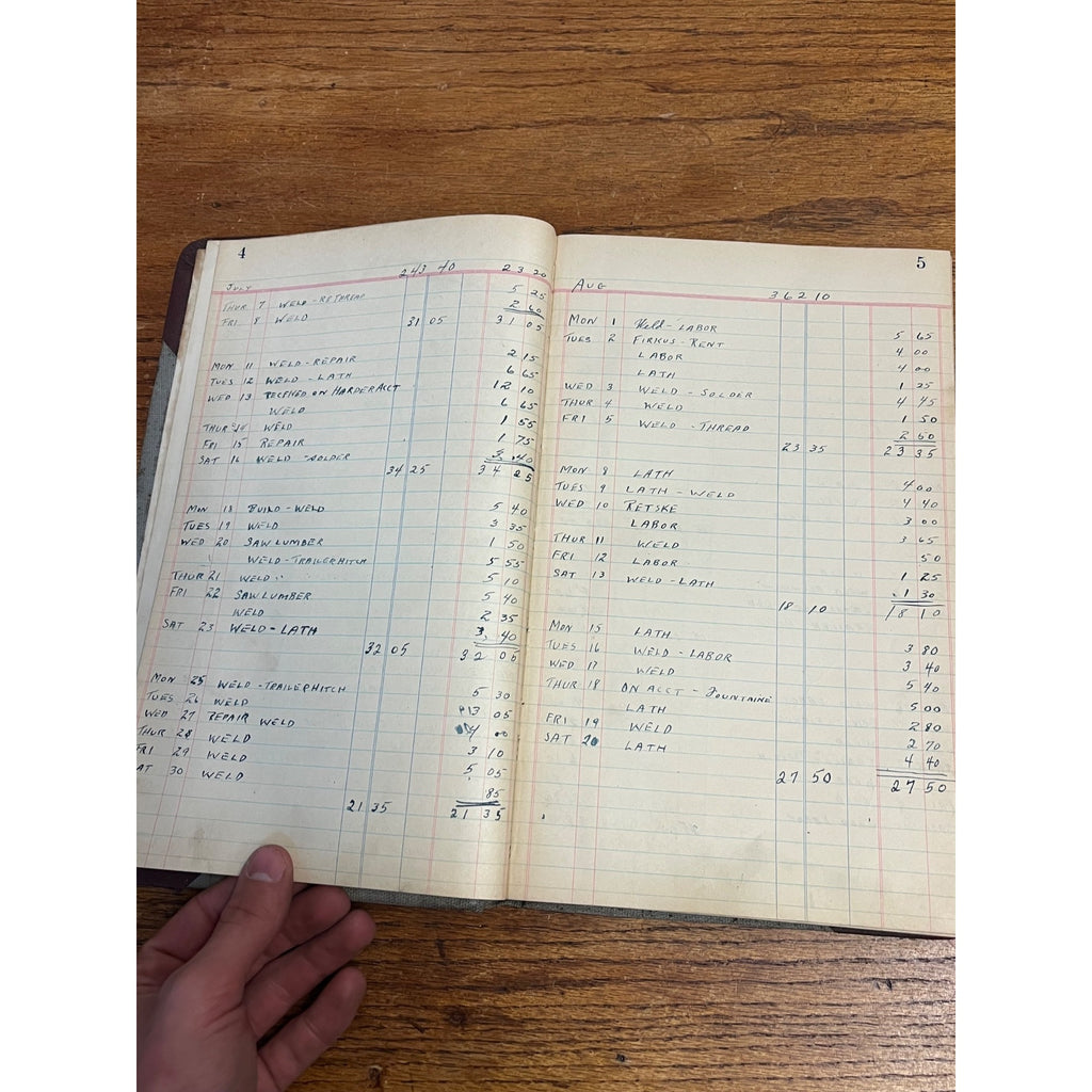 Vintage 1938 Accounting Ledger Hardcover Book Welding Repair Garage