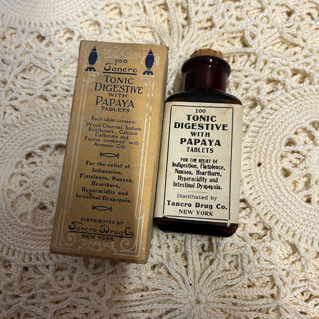 Vintage Apothecary Tancro Papaya Tonic Digestive Medicine Bottle w/ Label & Box