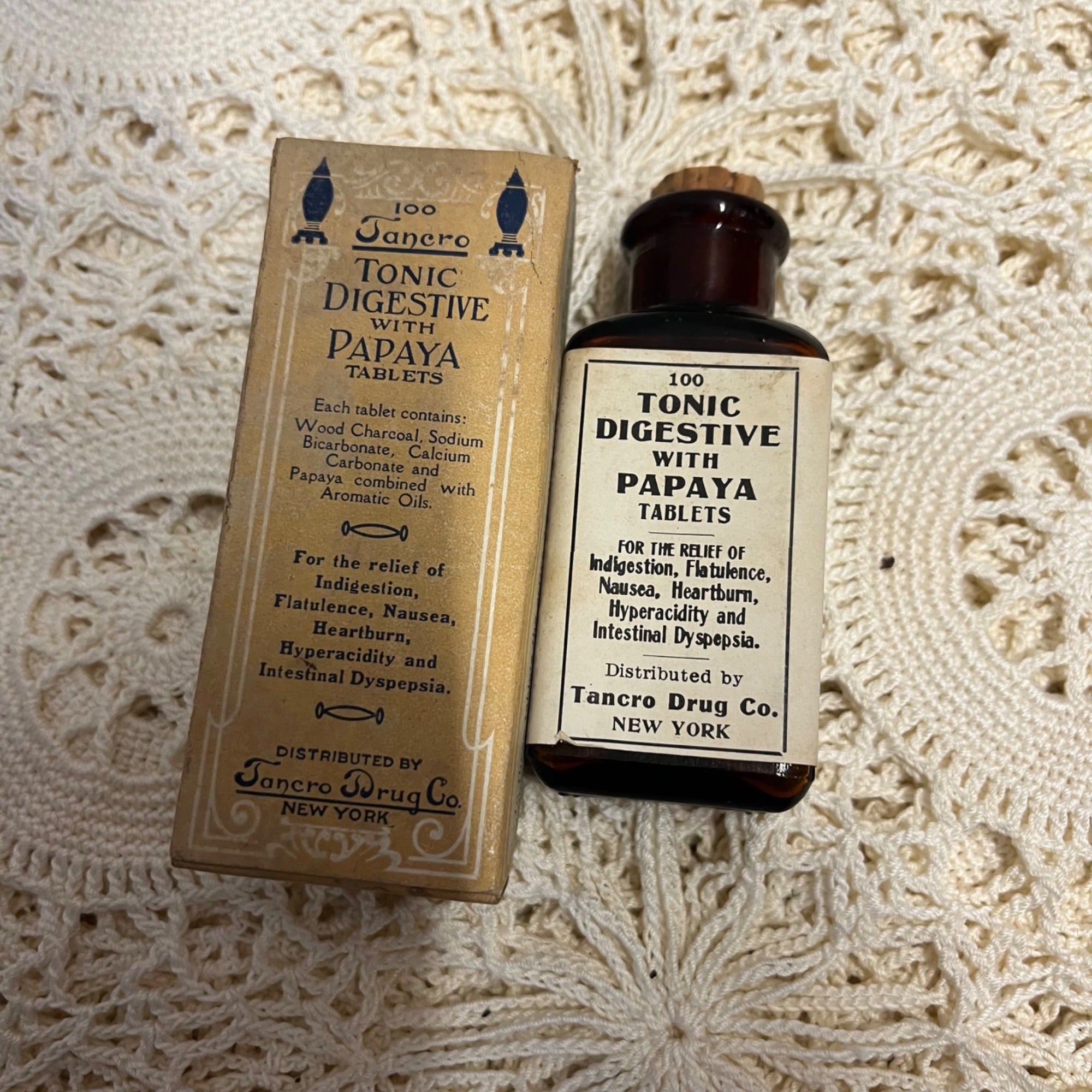 Vintage Apothecary Tancro Papaya Tonic Digestive Medicine Bottle w/ Label & Box
