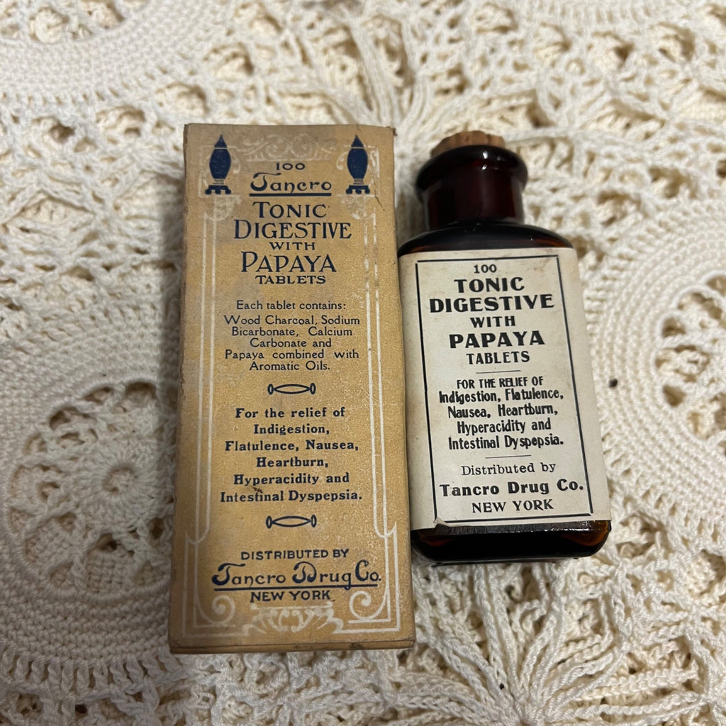 Vintage Apothecary Tancro Papaya Tonic Digestive Medicine Bottle w/ Label & Box