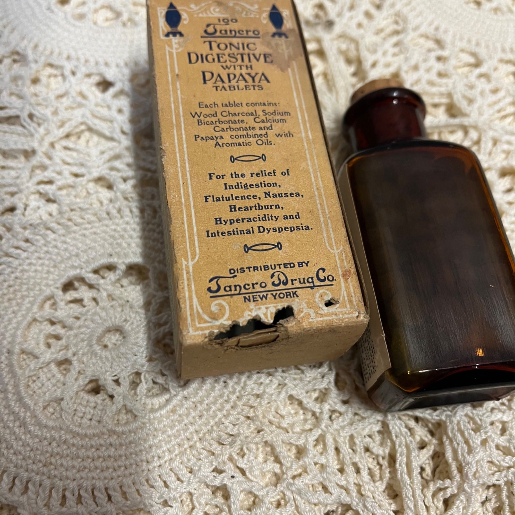 Vintage Apothecary Tancro Papaya Tonic Digestive Medicine Bottle w/ Label & Box