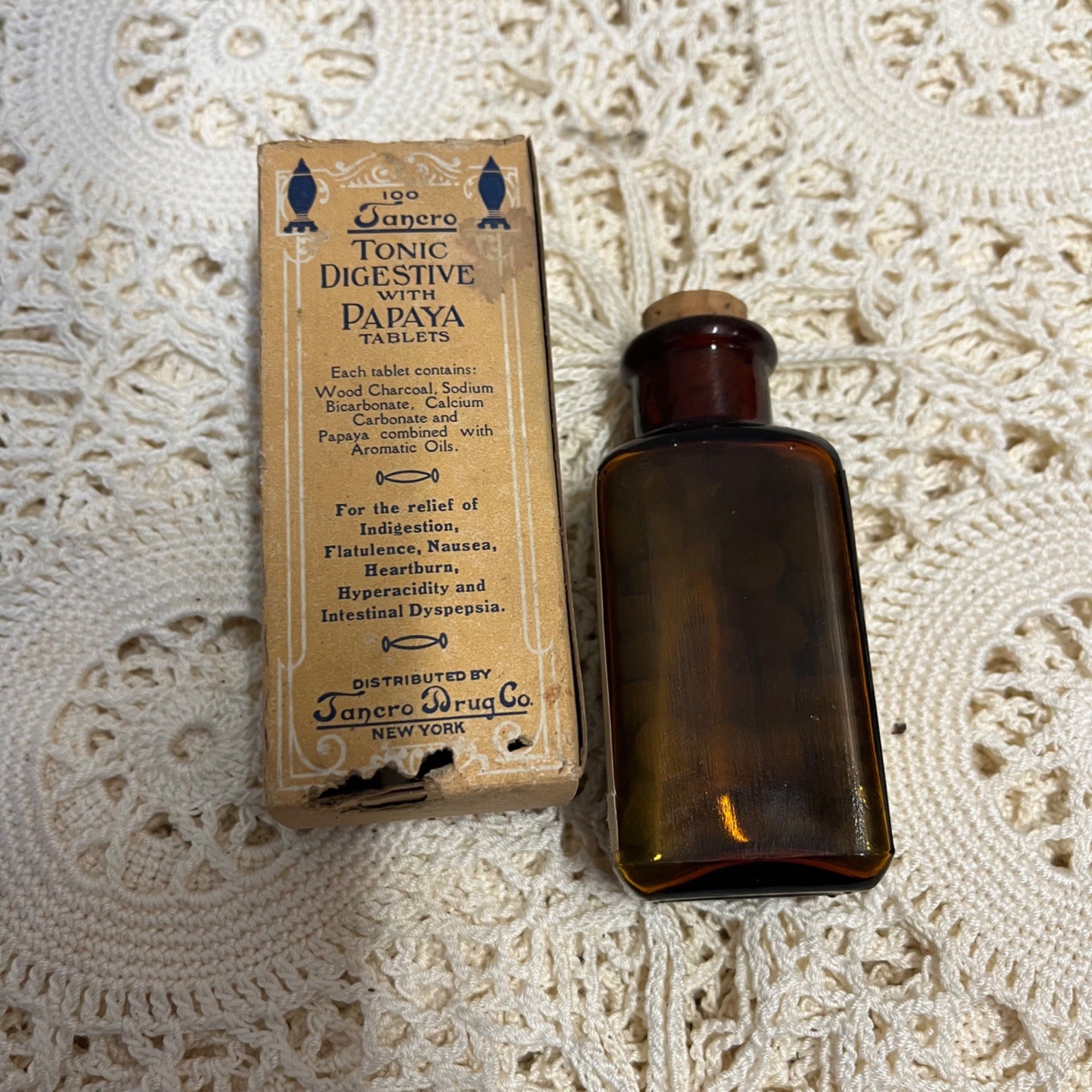 Vintage Apothecary Tancro Papaya Tonic Digestive Medicine Bottle w/ Label & Box