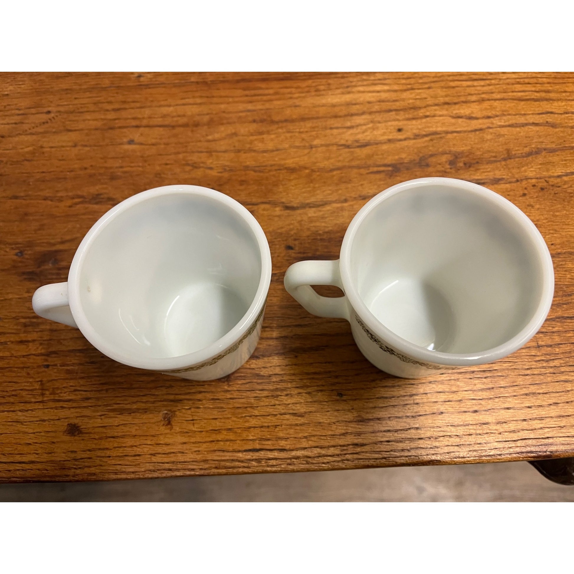 2 Vintage PYREX Corelle Mugs Cups Spring Blossom Crazy Daisy Glass Green