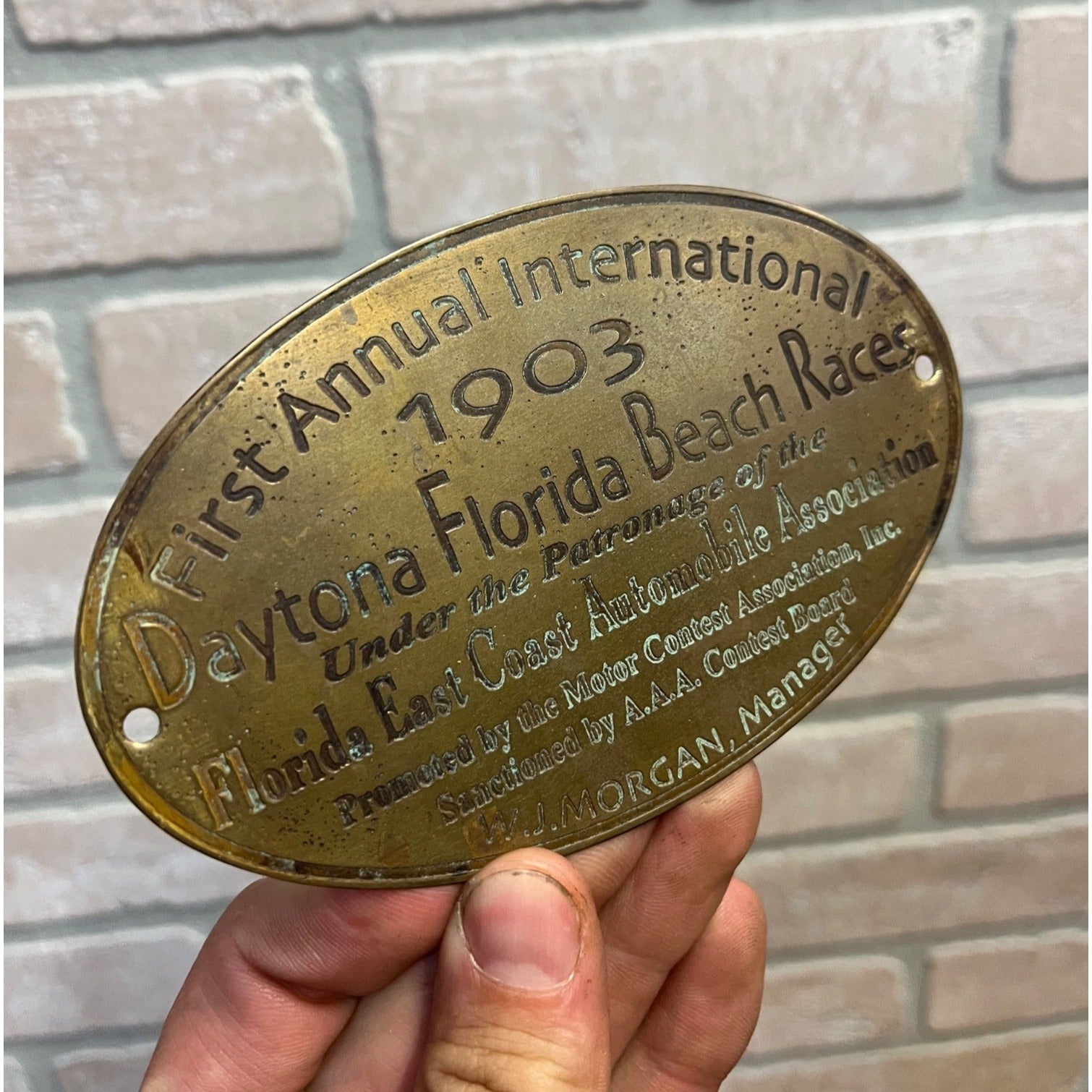Rare 1903 Daytona Florida Beach Races Brass Plaque AAA Early Racing Automobilia
