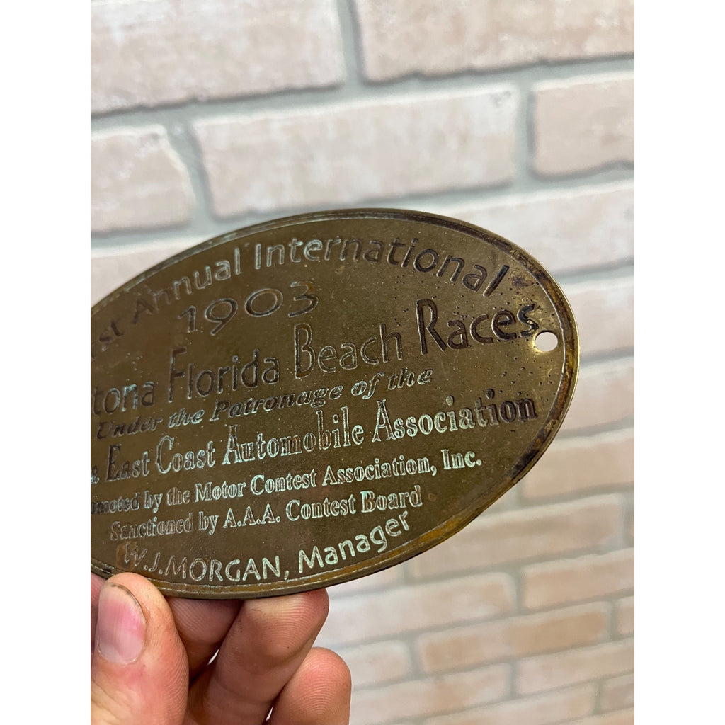 Rare 1903 Daytona Florida Beach Races Brass Plaque AAA Early Racing Automobilia